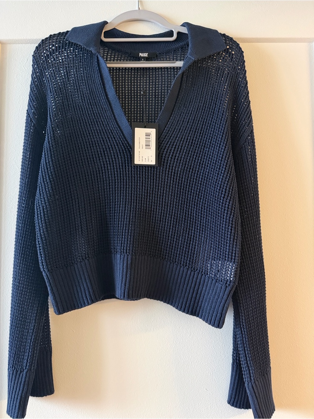 PAIGE Navy Open V-Neck Knit Sweater